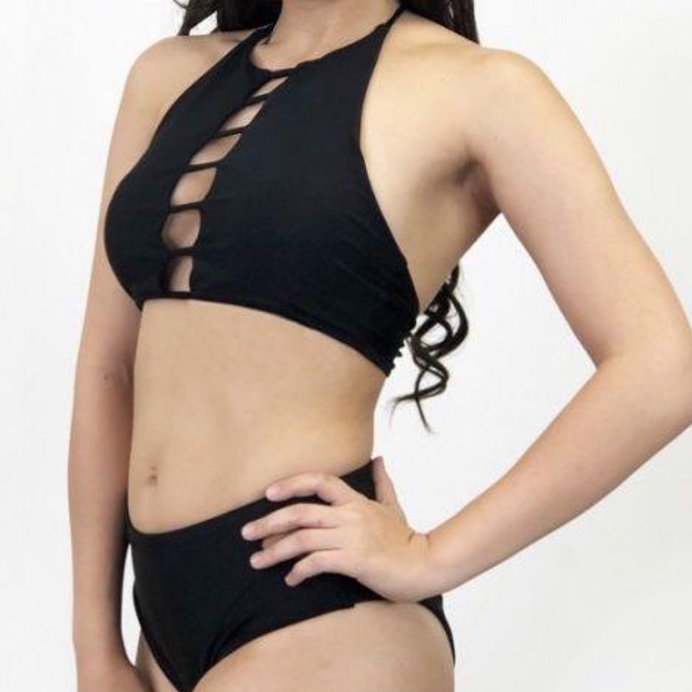 Two Piece Halter Top Swimsuit - Black